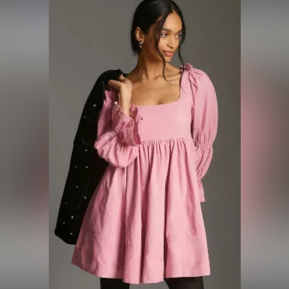 PILCRO SQUARE-NECK CORDUROY BABYDOLL MINI DRESS